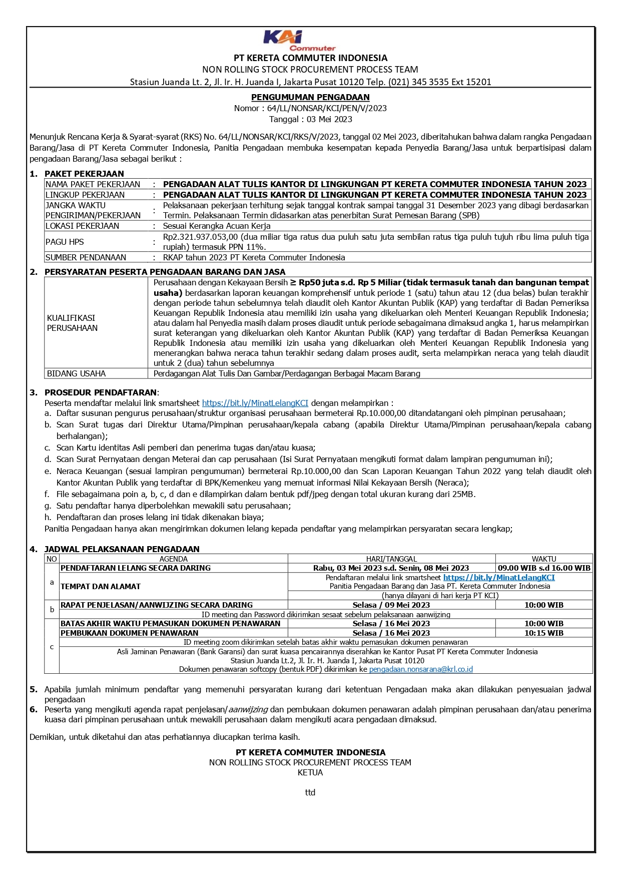 2 pengumuman pengadaan atk 2023